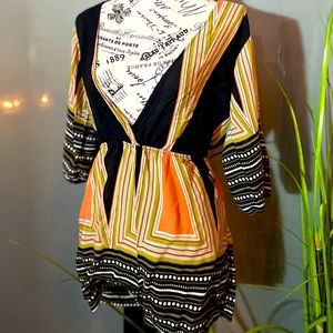 Orange Black and Green Romper